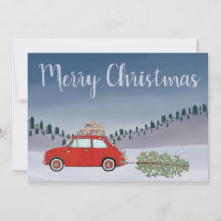 Red Fiat 500 with Christmas tree Merry Christmas