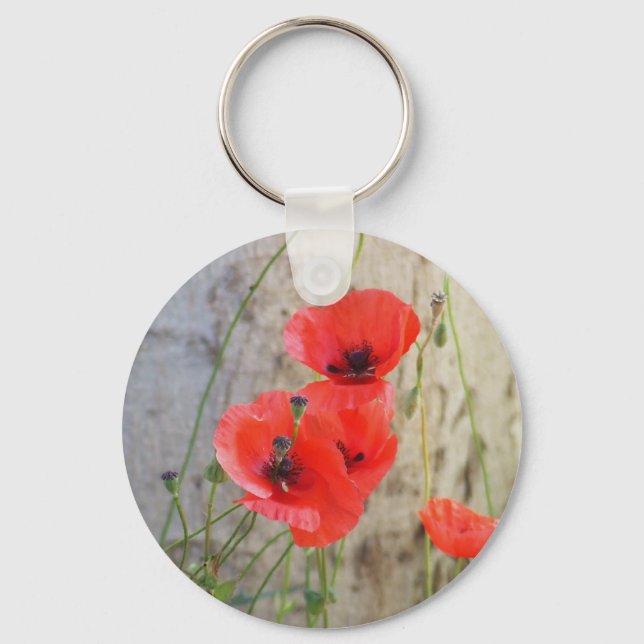Red Field Corn Poppies Keychain (Front)