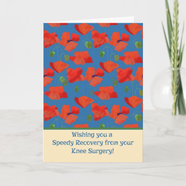 Red Field Poppies Get Well Knee Surgery Card (Front)