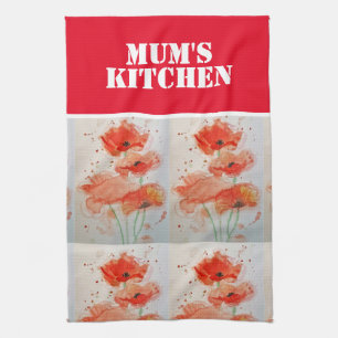 Red Field Poppy Flowers Poppies Floral Watercolor Tea Towel