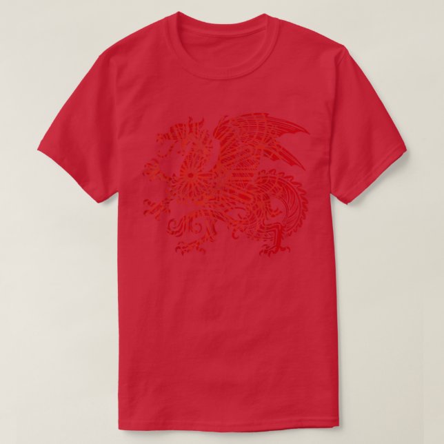 Red Fierce Dragon with Spiked Wings and Mandala Dr T-Shirt (Design Front)
