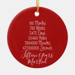 Red Fifteenth Anniversary 15th Ceramic Tree Decoration