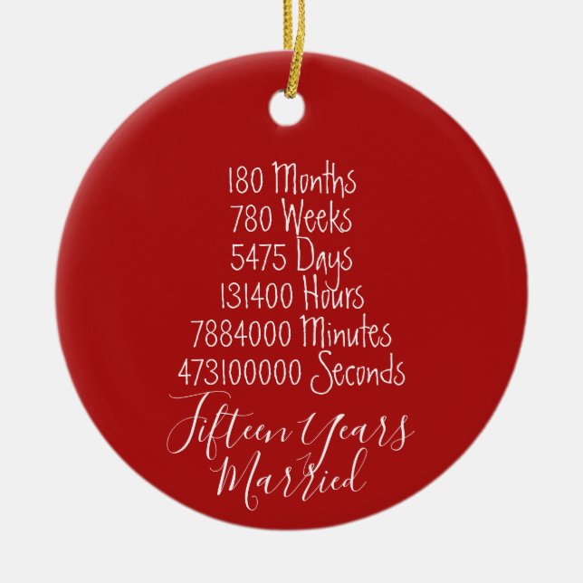 Red Fifteenth Anniversary 15th Ceramic Tree Decoration (Front)