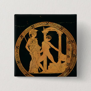 Red-figure cup depicting Athena, Theseus 15 Cm Square Badge