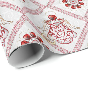 Red Filigree & Gold Christmas Angel of Song Wrapping Paper