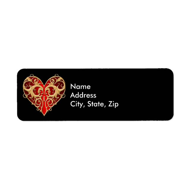 Red Filigree Heart Address Labels (Front)
