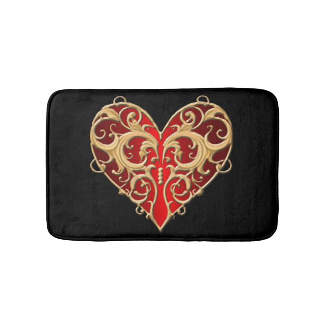 Red Filigree Heart Bath Mat (Front)