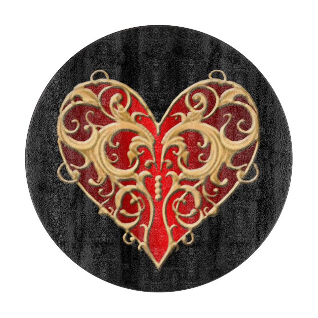 Red Filigree Heart Cutting Board (Front)