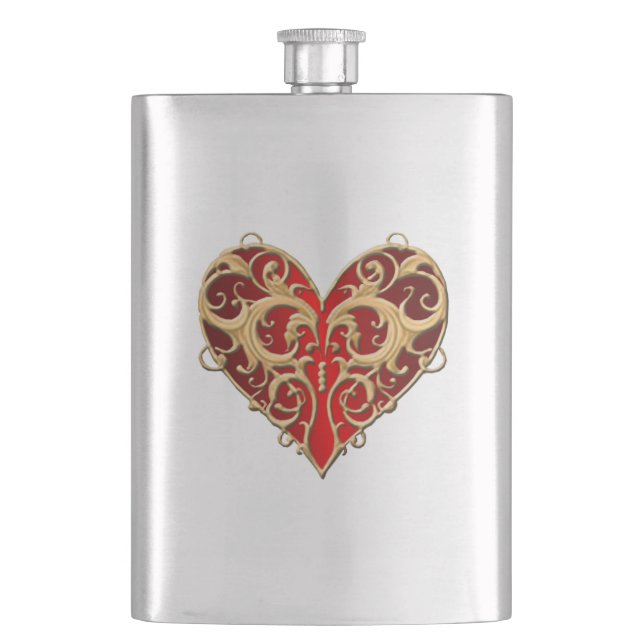 Red Filigree Heart Flask (Front)