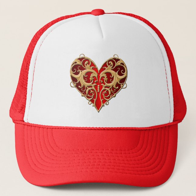 Red Filigree Heart Hat (Front)