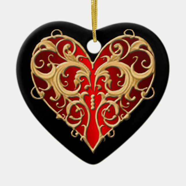 Red Filigree Heart Heart Ornament (Front)