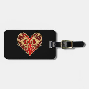 Red Filigree Heart Luggage Tag