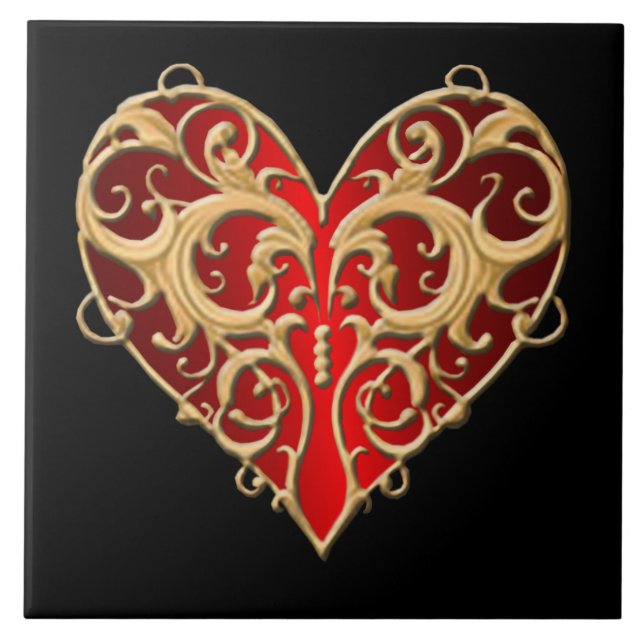Red Filigree Heart Tile (Front)