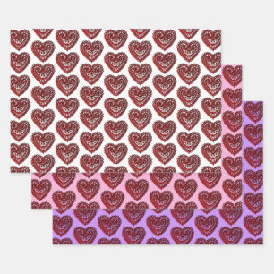 Red Filigree Hearts Collection Wrapping Paper Sheet
