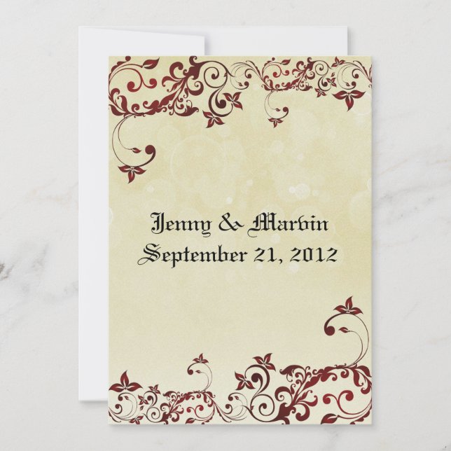 Red Filigree Wedding Invitation (Front)
