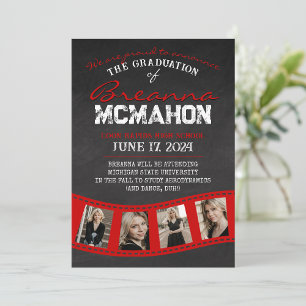 Red Filmstrip Chalkboard Graduation Announcement