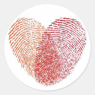 Red fingerprint heart design classic round sticker