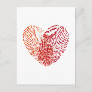 Red fingerprint heart design postcard