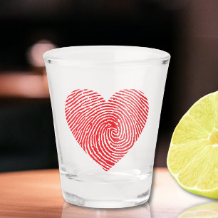 Red Fingerprint Heart Love Shot Glass