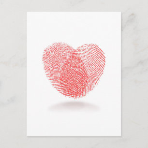 red fingerprint heart shape postcard