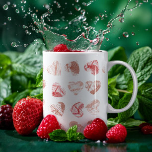Red Fingerprint Hearts Pattern Valentines Day Coffee Mug