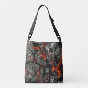 Red fire, black stone fantastic abstract texture crossbody bag