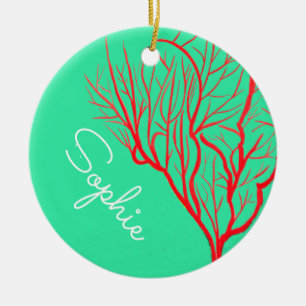 Red fire coral sea theme art name ceramic tree decoration