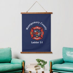 Red Fire Department Logo Custom  Hanging Tapestry