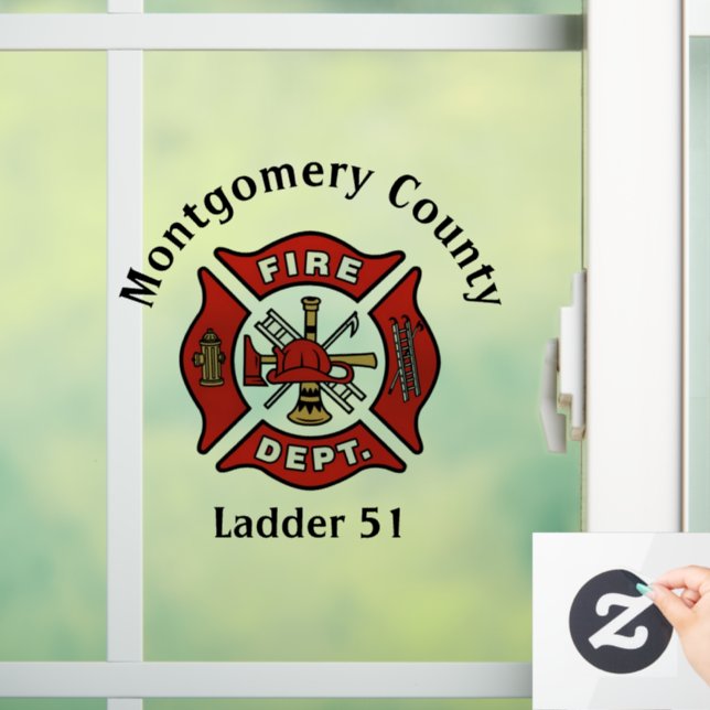 Red Fire Department Logo Custom  Window Cling (Home)