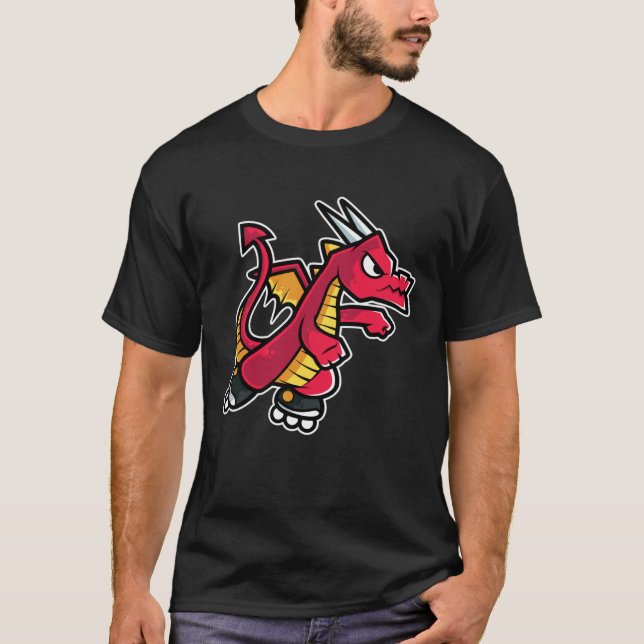 Red Fire Dragon Retro Roller Skate T-Shirt (Front)