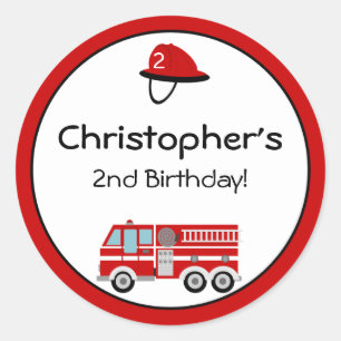 Red Fire Engine and Hat Birthday Stickers