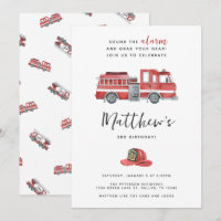 Red Fire Engine Truck Birthday Party Invitation