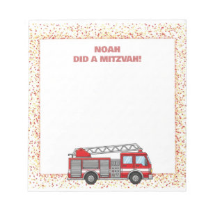 Red Fire FIghter Truck Personalised Mitzvah Notepad