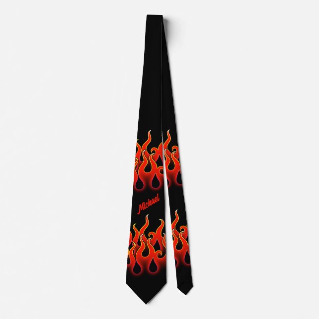 Red Fire Flames Hot Rod Racing Tie (Front)