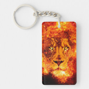 Red Fire Lion Sighted Moon Logo Key Ring
