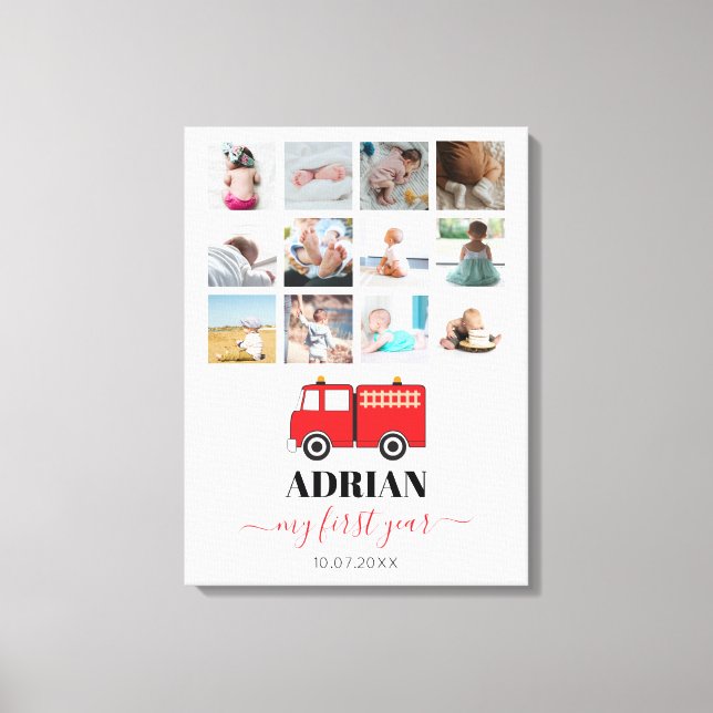 Red Fire Truck Baby First Year Photo Collage Canvas Print (Front)