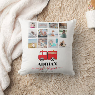 Red Fire Truck Baby First Year Photo Collage  Cushion