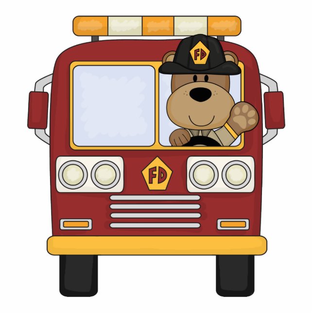 Red Fire Truck Bear Photo Sculpture Key Ring (Front)