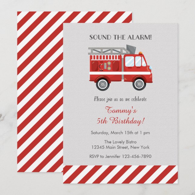 Red Fire Truck Birthday Invitation (Front/Back)
