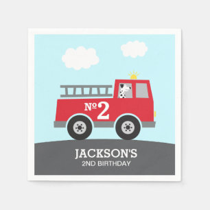 Red Fire Truck Birthday Napkin