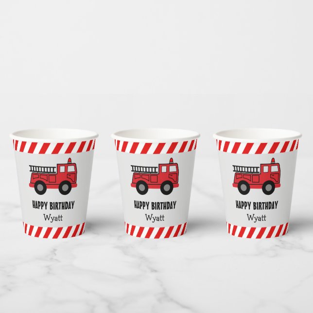 Red Fire Truck Birthday Paper Cups (Multi)