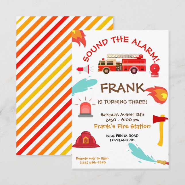  Red Fire Truck  Birthday Party Invitation (Front/Back)