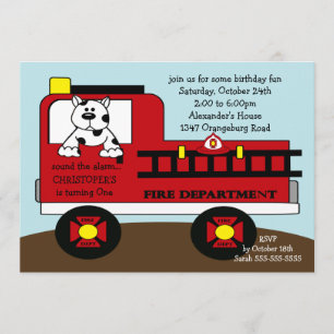 Red Fire Truck Birthday Party Invitation