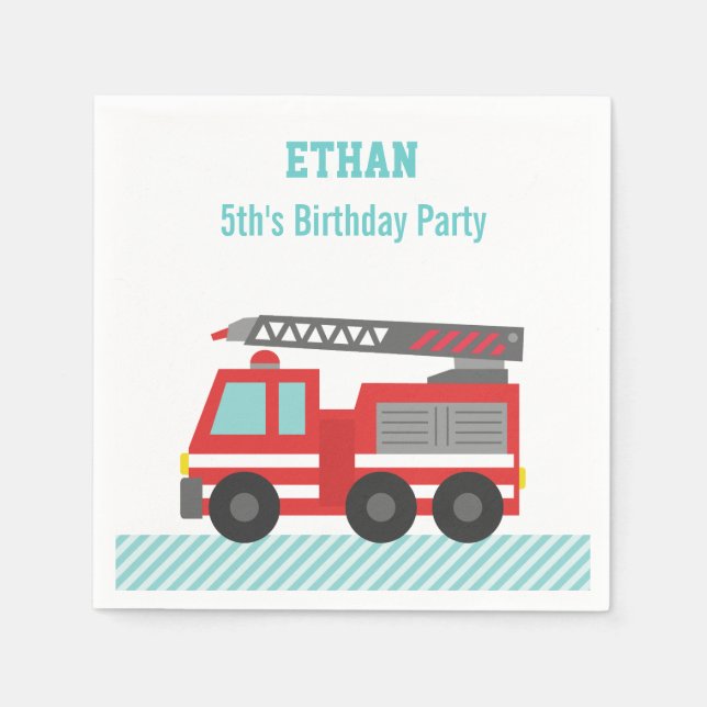 Red Fire Truck Birthday Party Napkin (Front)