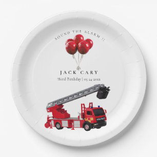 Red Fire Truck Birthday Party Paper Plate