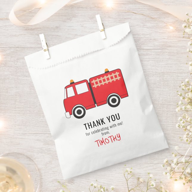 Red Fire Truck Birthday Party Thank You Favour Bags (Clipped)