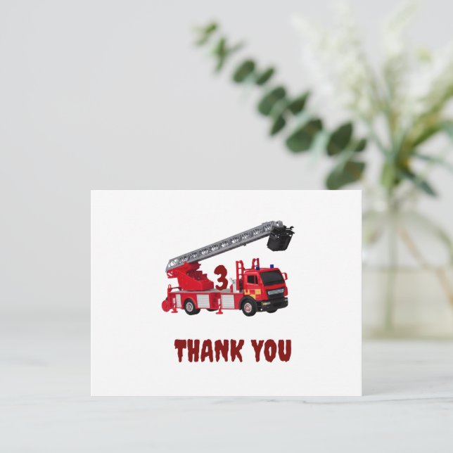 Red  Fire Truck  Birthday Thank You Card (Standing Front)