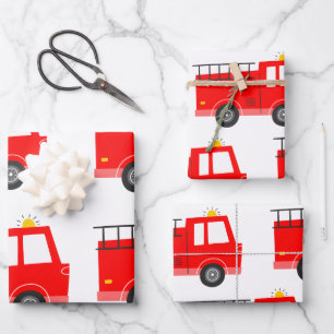 Red Fire Truck Birthday Wrapping Paper Sheet