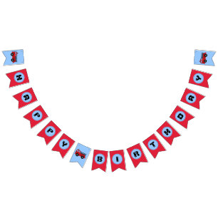 Red Fire Truck Boy's Birthday Party Bunting Flags