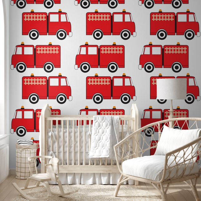 Red Fire Truck Boys Nursery Bedroom Wallpaper (Kids)